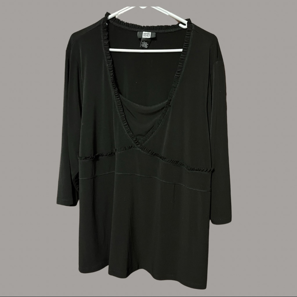 Studio 1940 plus Size Black Shirt with ruffle edging